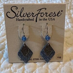 Silver Forest Blue Bead and Silver Earrings